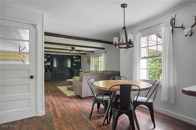 7436 Crory Rd, Canfield, OH 44406 - dining space with dark wood-style floors and beamed ceiling