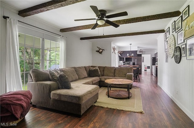 7436 Crory Rd, Canfield, OH 44406 - living area with beam ceiling, hardwood / wood-style floors, and ceiling fan