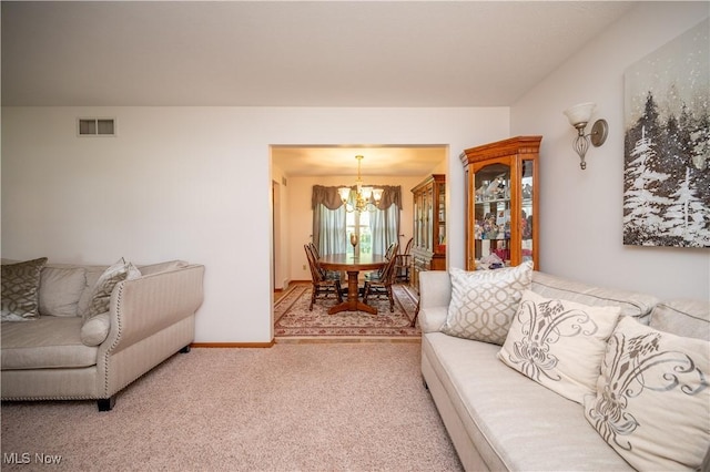 3661 Meander Reserve Cir, Canfield, OH 44406 - living area featuring a chandelier and light colored carpet