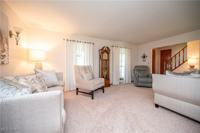 3661 Meander Reserve Cir, Canfield, OH 44406 - living room with stairs and carpet floors
