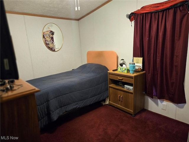 1947 N Vinegar Hill Rd NE, Mcconnelsville, OH 43756 - bedroom with ornamental molding, dark carpet, and a textured ceiling