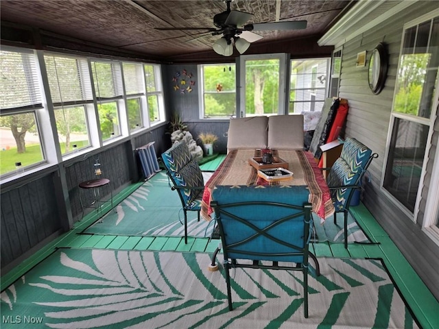 1947 N Vinegar Hill Rd NE, Mcconnelsville, OH 43756 - sunroom / solarium featuring a ceiling fan and an outdoor hangout area