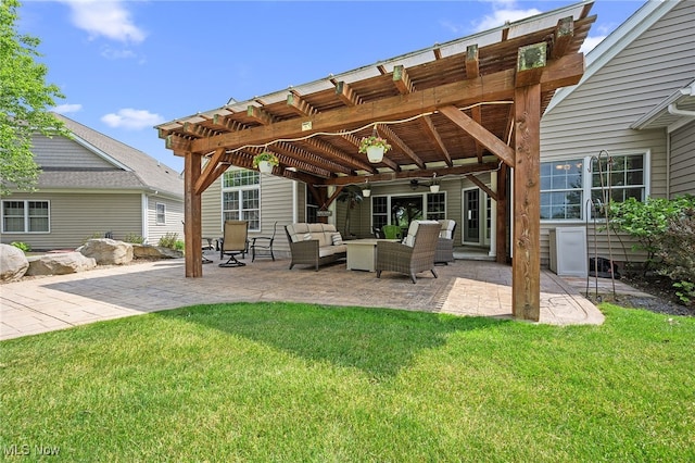34782 Legends Way, Grafton, OH 44044 - view of patio featuring a pergola, an outdoor hangout area, and a ceiling fan