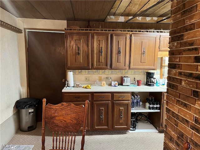382 Bluestone Dr, Weirton, WV 26062 - kitchen featuring wooden ceiling, light countertops, and light carpet