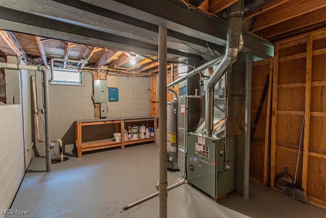 449 Westchester Dr SE, Warren, OH 44484 - basement with electric panel, heating unit, and water heater