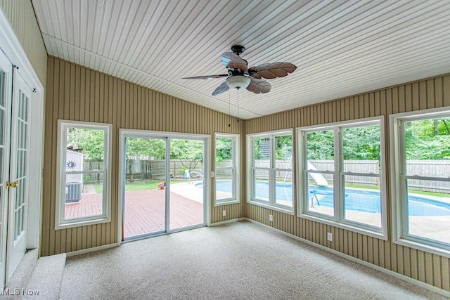 449 Westchester Dr SE, Warren, OH 44484 - unfurnished sunroom with a ceiling fan, lofted ceiling, and plenty of natural light