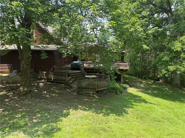 19693 Dudley Rd, Caldwell, OH 43724 - view of green lawn with a deck