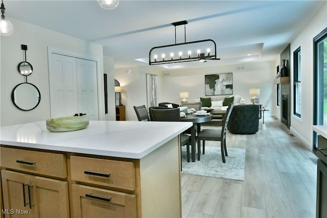 2320 Wilshire Dr, Cortland, OH 44410 - kitchen featuring light wood-style flooring, hanging light fixtures, and light countertops