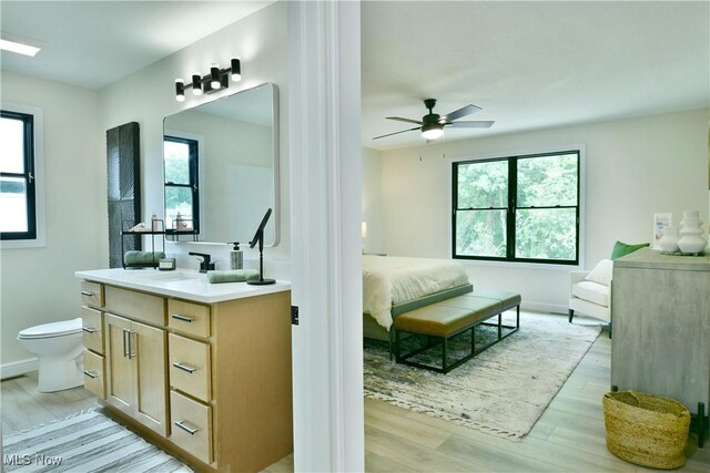2320 Wilshire Dr, Cortland, OH 44410 - ensuite bathroom featuring vanity, wood finished floors, and ceiling fan