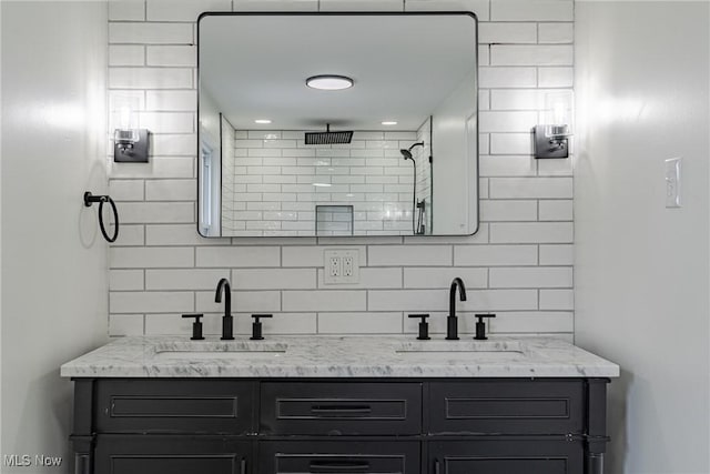 3886 Faversham Rd, University Heights, OH 44118 - full bath with decorative backsplash, double vanity, and tiled shower