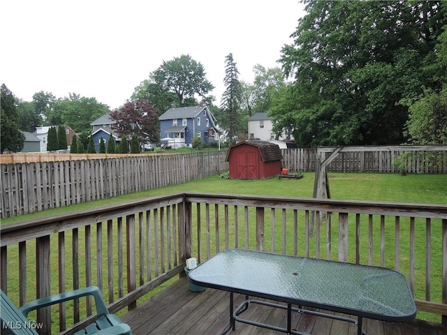 7277 Clovermeade Ave, Youngstown, OH 44514 - wooden terrace with a shed, a fenced backyard, and a residential view
