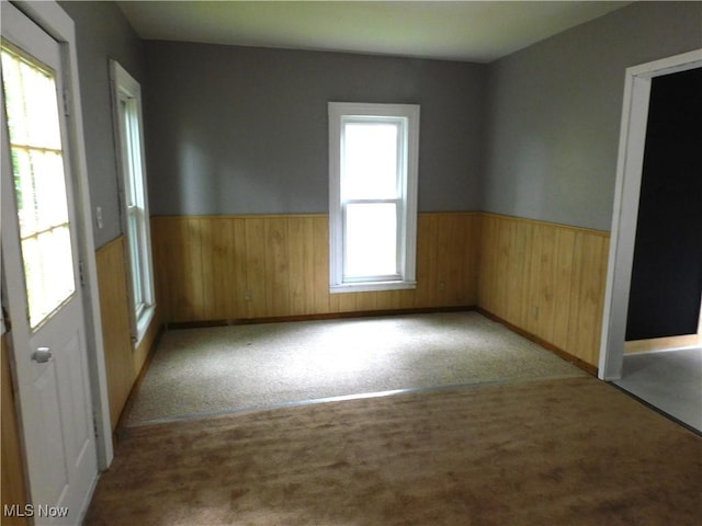 462 Monroe St, Conneaut, OH 44030 - carpeted empty room featuring wainscoting and wooden walls