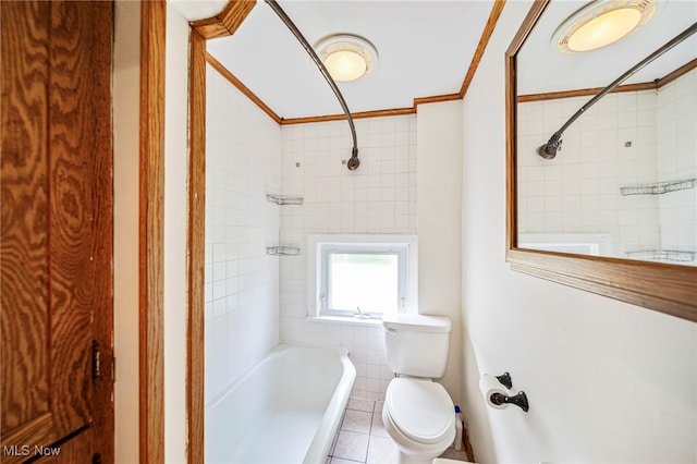 6136 Lake Rd W, Ashtabula, OH 44004 - bathroom with crown molding, washtub / shower combination, and tile patterned flooring