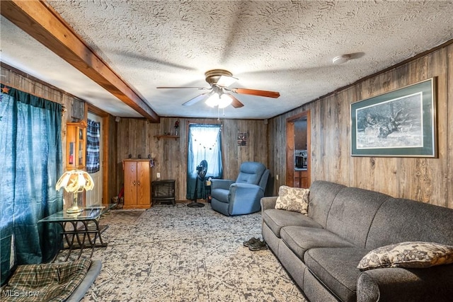 27901 State Route 30, Kensington, OH 44427 - living area featuring wood walls, carpet flooring, and ceiling fan