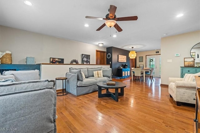 1448 Locust Ridge Rd, Washington, WV 26181 - living area featuring a ceiling fan, light wood-type flooring, and recessed lighting