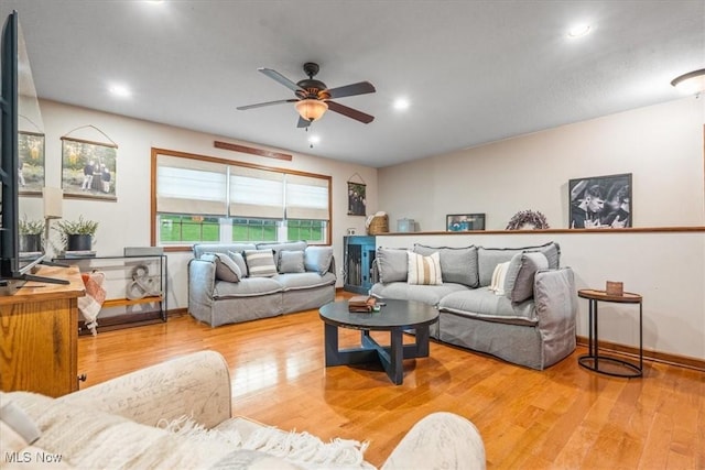 1448 Locust Ridge Rd, Washington, WV 26181 - living area with wood finished floors, a ceiling fan, and recessed lighting