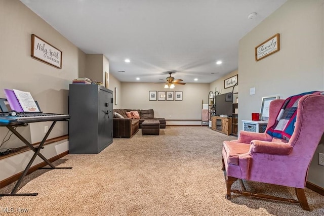 1448 Locust Ridge Rd, Washington, WV 26181 - living area featuring carpet floors, ceiling fan, recessed lighting, and baseboard heating