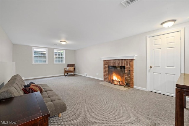 3846 Washington Blvd, University Heights, OH 44118 - living room featuring carpet flooring and a brick fireplace