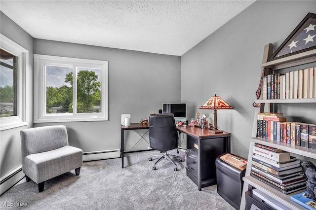 2709 Graham Rd, Stow, OH 44224 - carpeted home office with a baseboard heating unit and a textured ceiling