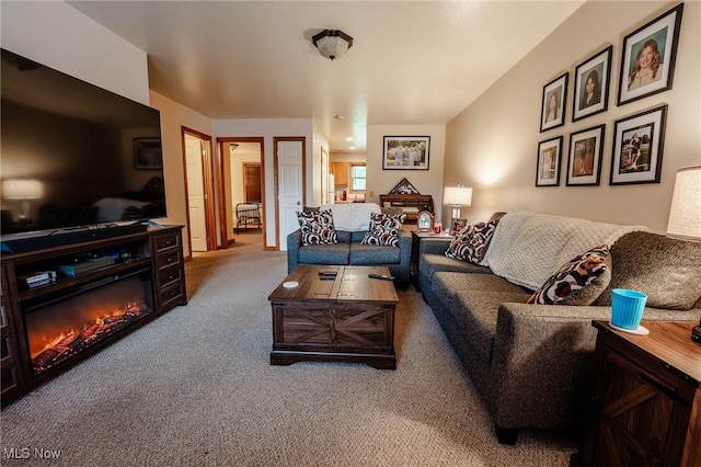 412 SW Weber Ave, Strasburg, OH 44680 - living area featuring carpet floors and a glass covered fireplace
