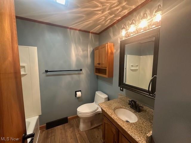 188 Court St, Follansbee, WV 26037 - full bath featuring vanity, crown molding, and wood finished floors