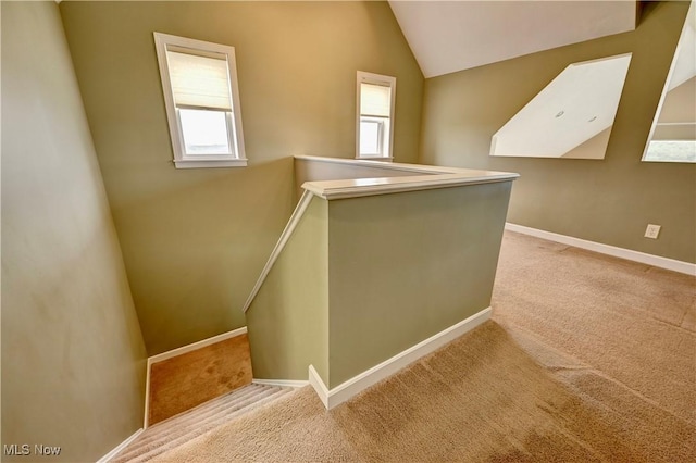 85551 Beagle Club Rd, Scio, OH 43988 - stairway with carpet floors and vaulted ceiling