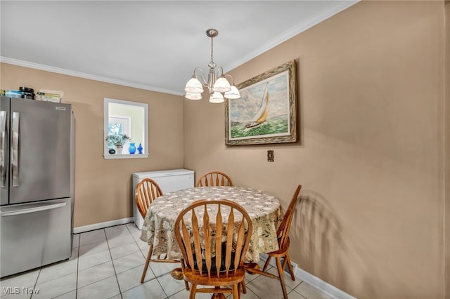 3719 Seneca Ave, Lorain, OH 44055 - dining room with crown molding, a chandelier, and light tile patterned floors