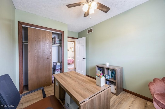 1902 26th Ave, Parkersburg, WV 26101 - office with light wood finished floors, a ceiling fan, and a textured ceiling