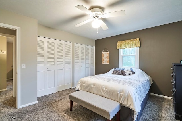 3145 Franks Rd, Clinton, OH 44216 - carpeted bedroom featuring two closets and a ceiling fan