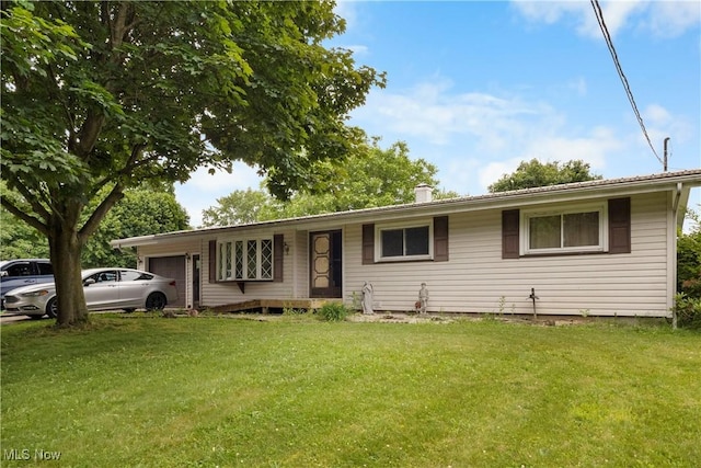 733 Lake Erie St, Conneaut, OH 44030 - ranch-style home featuring an attached garage, a front lawn, and a chimney