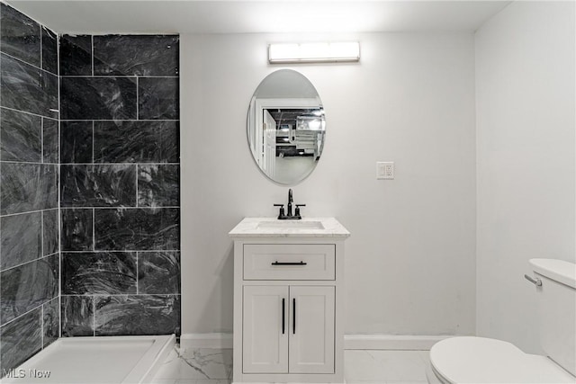 3414 Virginia Ave, Cleveland, OH 44109 - bathroom featuring marble look tiles, a tile shower, and vanity