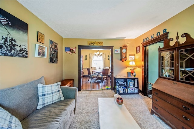 98 W Walnut St, Jefferson, OH 44047 - carpeted living area with a chandelier