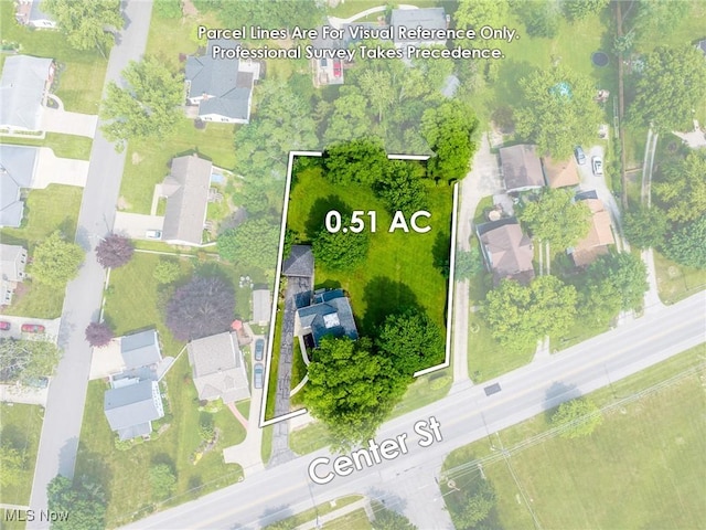 1237 Center St, Ashland, OH 44805 - aerial perspective of suburban area with property parcel outlined