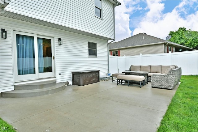 2304 Bianca Ln, Cortland, OH 44410 - fenced backyard with outdoor lounge area, a patio area, and entry steps