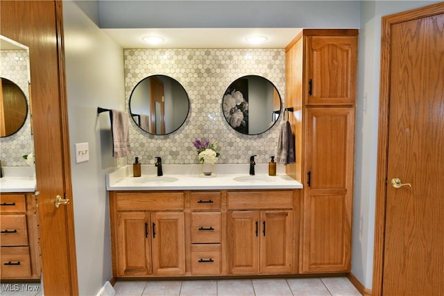 2304 Bianca Ln, Cortland, OH 44410 - full bathroom with decorative backsplash, double vanity, and tile patterned flooring
