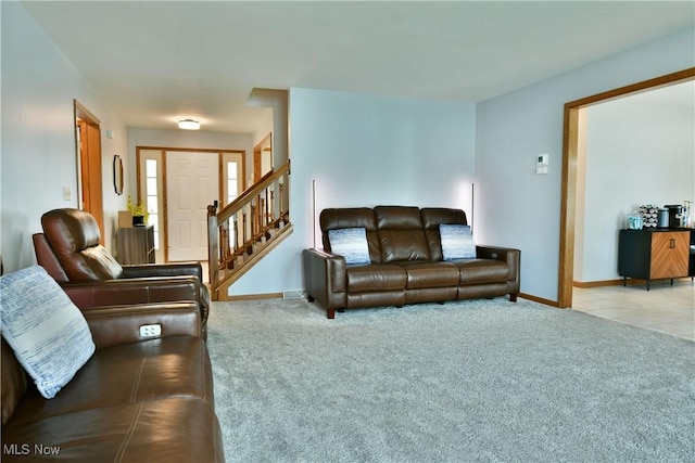 2304 Bianca Ln, Cortland, OH 44410 - living area featuring carpet floors and stairs