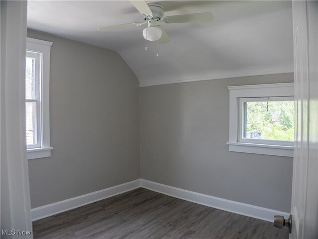 3814 Russell Ave, Parma, OH 44134 - additional living space with vaulted ceiling, dark wood-type flooring, and ceiling fan