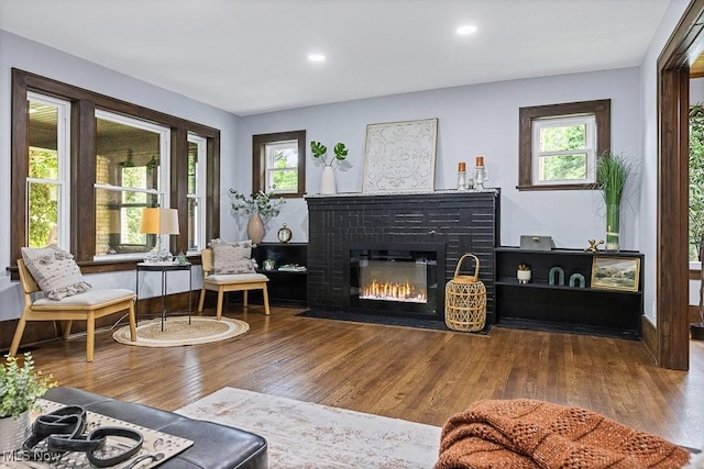 3549 Kent Rd, Stow, OH 44224 - living room featuring wood finished floors, plenty of natural light, recessed lighting, and a fireplace