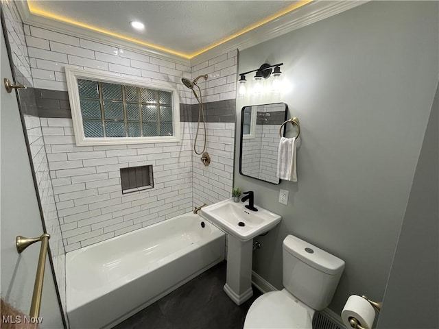 16005 Walvern Blvd, Maple Heights, OH 44137 - bathroom featuring ornamental molding and bathtub / shower combination