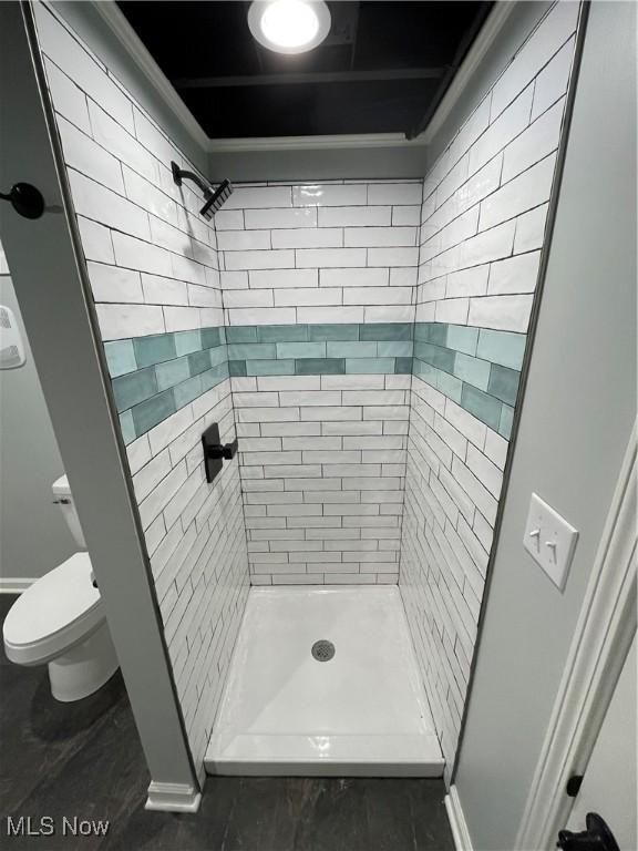 16005 Walvern Blvd, Maple Heights, OH 44137 - bathroom with a shower stall and ornamental molding