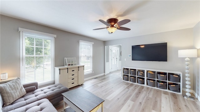 4314 Cheval Cir, Stow, OH 44224 - living room with a ceiling fan and light wood-style flooring