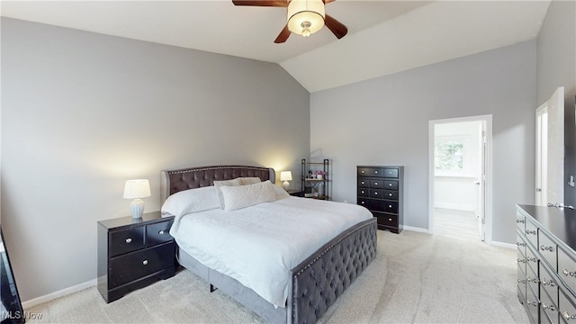4314 Cheval Cir, Stow, OH 44224 - bedroom featuring light colored carpet, vaulted ceiling, and a ceiling fan