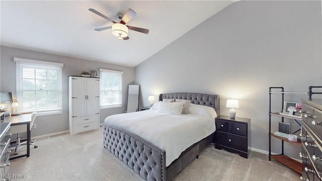 4314 Cheval Cir, Stow, OH 44224 - bedroom with vaulted ceiling, light colored carpet, and ceiling fan