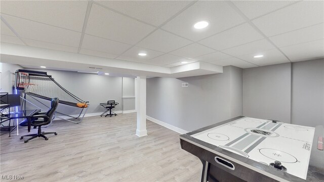 4314 Cheval Cir, Stow, OH 44224 - recreation room with light wood-type flooring, recessed lighting, and a paneled ceiling