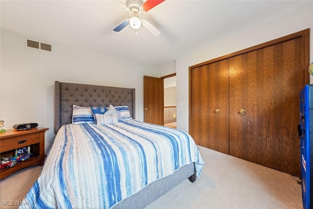7700 Sparrow Flight Dr, Seven Hills, OH 44131 - bedroom featuring carpet flooring, a closet, and a ceiling fan