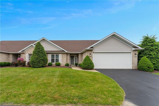 7876 Walnut St Unit B, Boardman, OH 44512 - ranch-style home featuring asphalt driveway, a garage, a front lawn, and brick siding