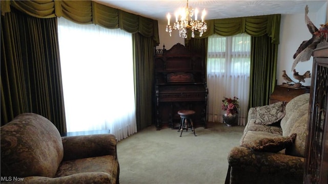 3981 Washington School Rd, New Cumberland, WV 26047 - sitting room with healthy amount of natural light, a chandelier, and carpet flooring