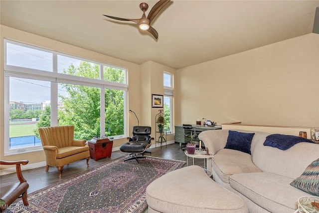 1569 E 118th St Unit B, Cleveland, OH 44106 - living area with wood finished floors, healthy amount of natural light, a ceiling fan, and vaulted ceiling