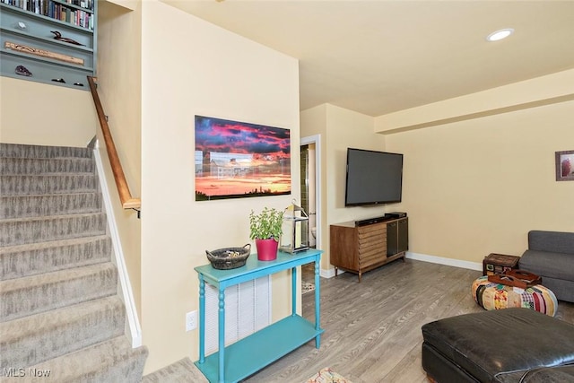 1569 E 118th St Unit B, Cleveland, OH 44106 - living room with stairs, wood finished floors, and recessed lighting