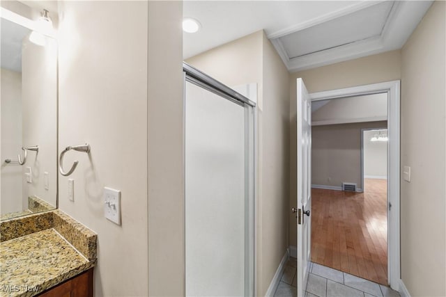 3965 Ellendale Rd, Chagrin Falls, OH 44022 - full bath featuring a stall shower, vanity, and tile patterned flooring